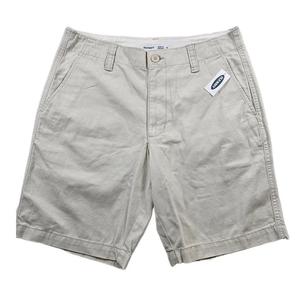 Old Navy Chino Shorts Mens 32 Khaki Beige 100% Cotton Lived-In Straight NEW